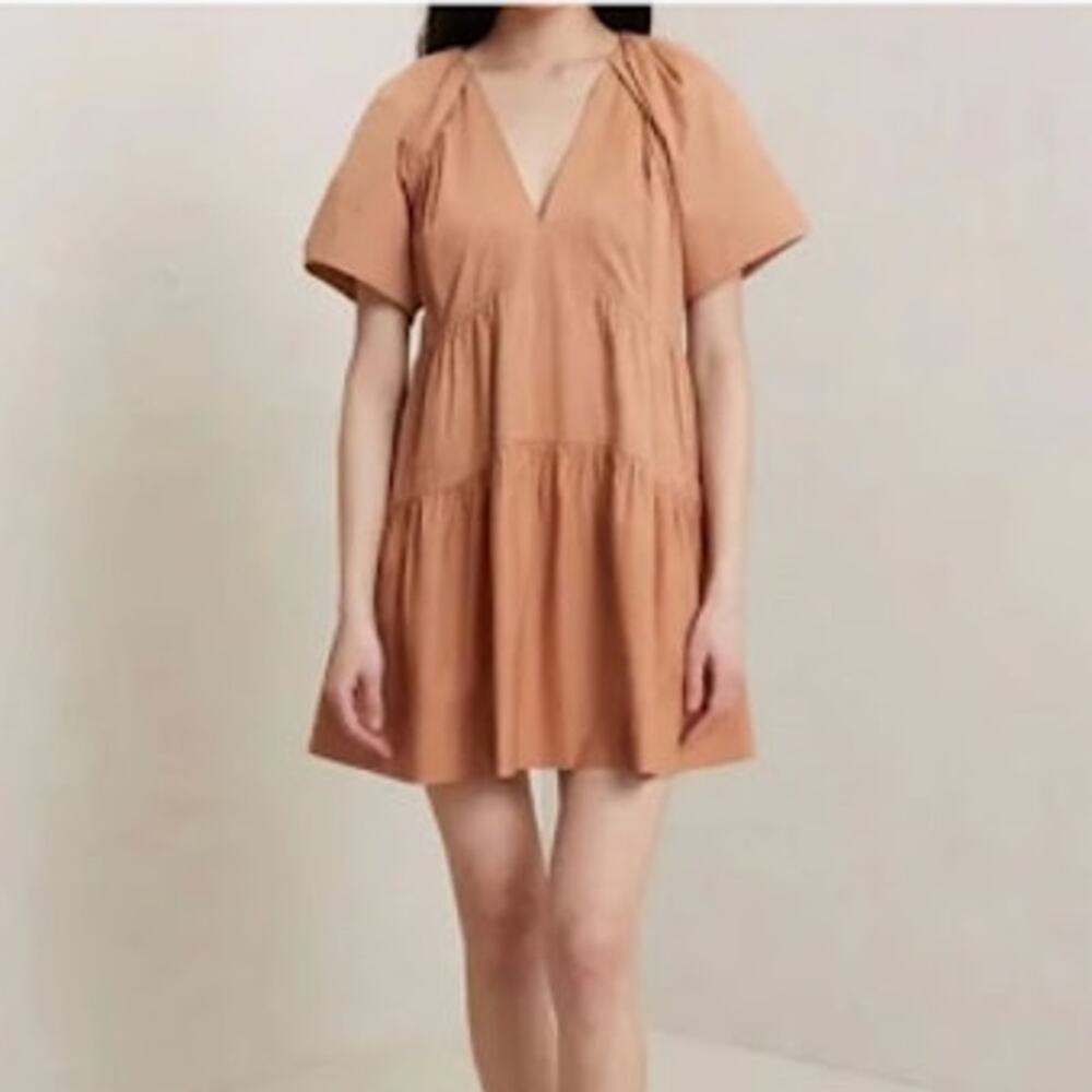 A.L.C. Camila Oversized Sleeve Tiered Mini Dress 8 In Cafe Latte Resorts